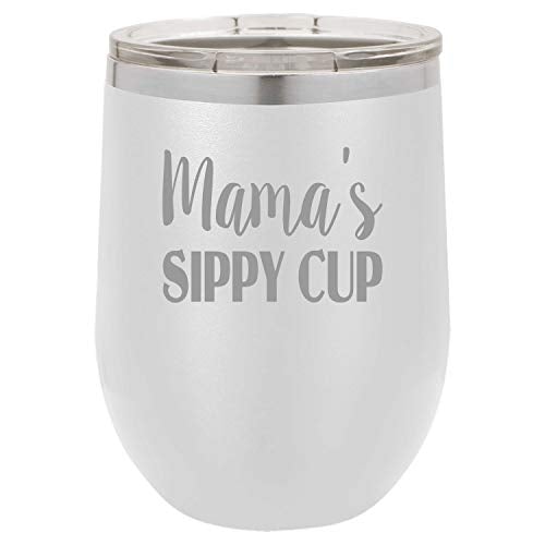 Mama's Sippy Cup Funny Wine Tumbler Laser Engraved Vacuum Insulated Unbreakable Stemless Cup With Lid