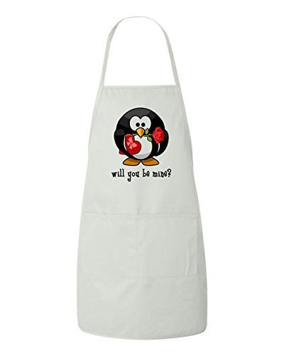 Will You Be Mine Cute Penguin Valentines Day Gift Apron by BeeGeeTees