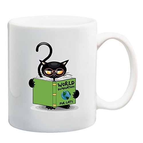 World Domination For Cats - Coffee or Tea Cup 11 or 15 oz Funny Cat Lover Gift Mug by BeeGeeTees® for Grandma's Kitty Rescue