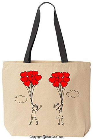 Up Up And Away In Love Tote Valentines Day Gift Reusable Canvas Bag by BeeGeeTees®