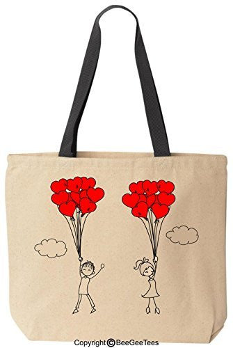 Up Up And Away In Love Tote Valentines Day Gift Reusable Canvas Bag by BeeGeeTees®