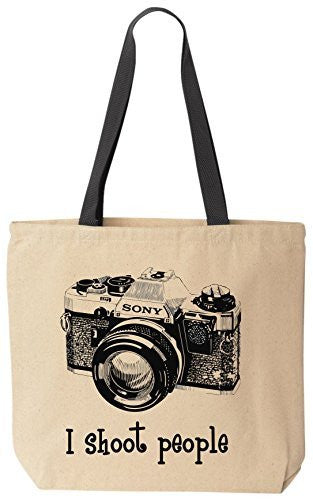 I shoot people Sony Novelty Camera Photography Funny Cotton Canvas Tote Bag BeeGeeTees