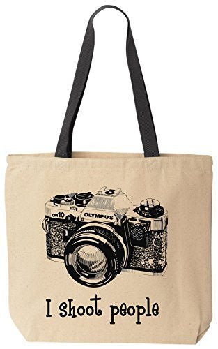 I shoot people Olympus Novelty Camera Photography Funny Cotton Canvas Tote Bag BeeGeeTees