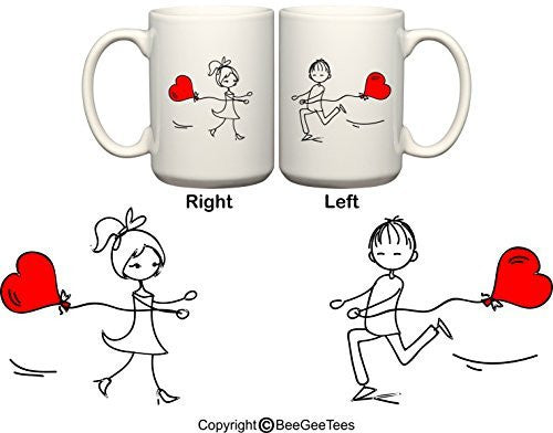 "Hearts Running Wild" His & Hers Coffee Mugs - Valentine's Day Gifts by BeeGeeTees® (2 - 15 oz Mugs)