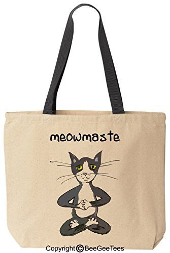 Cat Yoga Namaste - Funny Canvas Tote - Reusable Bag by BeeGeeTees