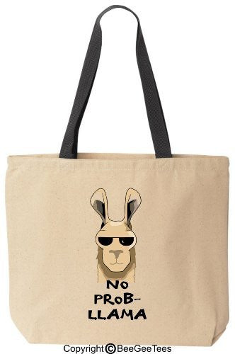 No Prob-Llama - Funny Cotton Canvas Tote Bag - Reusable by BeeGeeTees 00327