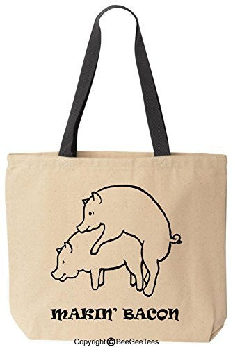 Makin' Bacon Tote Valentines Day Gift Reusable Canvas Bag by BeeGeeTees®