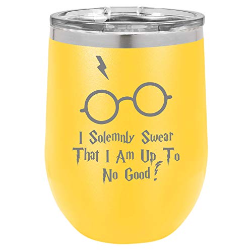 I Swear That I Am Up To No Good 12 oz Funny Wine Tumbler Laser Engraved Insulated Unbreakable Stemless Cup With Lid Multiple Colors