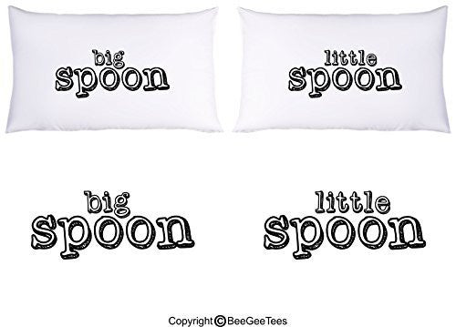 "Big Spoon Little Spoon" Couple Pillowcases Valentines Day Gift by BeeGeeTees® (2 Queen Pillowcases)