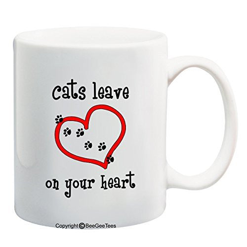 Cats Leave Paw Prints On Your Heart Coffee or Tea Cup 11 oz or 15 oz Cat Rescue Mug by BeeGeeTees®