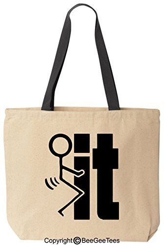 F#ck It Funny Canvas Tote Reusable Bag by BeeGeeTees (Black Handle)