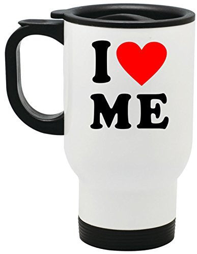 I Love Me Heart Stainless Steel Travel Mug Valentines Day Gift by BeeGeeTees® (14 oz)