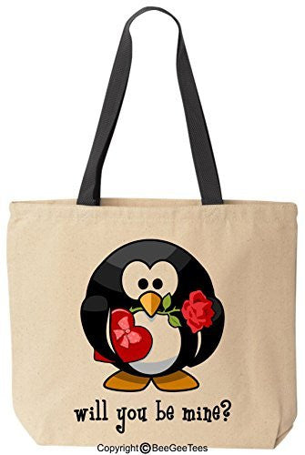 Will You Be Mine Cute Penguin Tote - Valentines Day Gift by BeeGeeTees®