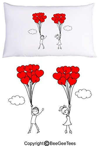 Up Up And Away In Love Pillowcase Valentines Day Birthday Gift by BeeGeeTees® (1 Queen Pillowcase)