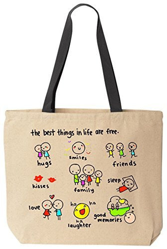 the best things in life are free Canvas Tote Reusable Bag by BeeGeeTees®