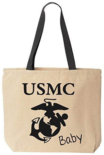 BeeGeeTees USMC Baby Reusabe Tote Bag Black Handle