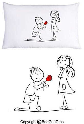 Marry Me? Rose Pillowcase Valentines Day Gift by BeeGeeTees® (1 Queen Pillowcase)