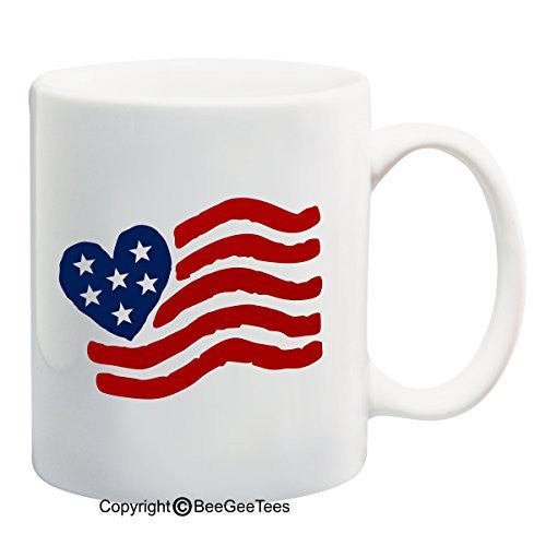 Red White and Blue USA Heart Flag - 11 or 15 oz Patriotic Mug by BeeGeeTees 00740