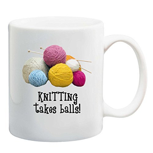 KNITTING takes balls! Funny USA Coffee Office Mug Gift by BeeGeeTees (11 oz or 15 oz)