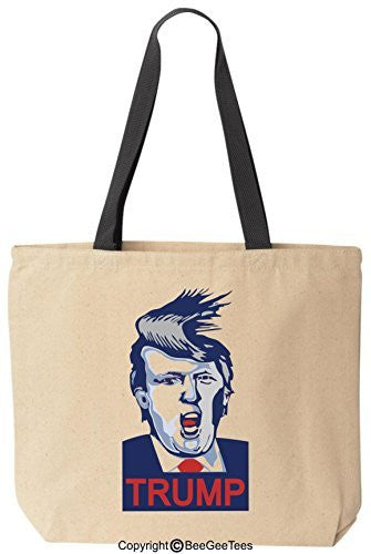 Donald Trump For President Funny Canvas Tote Bag Black Handle by BeeGeeTees®