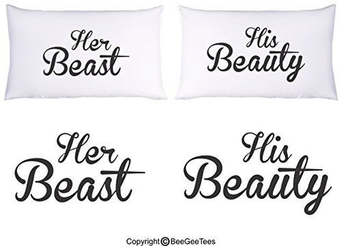 His Beauty Her Beast Couple Pillowcases Valentines Day Gift by BeeGeeTees®