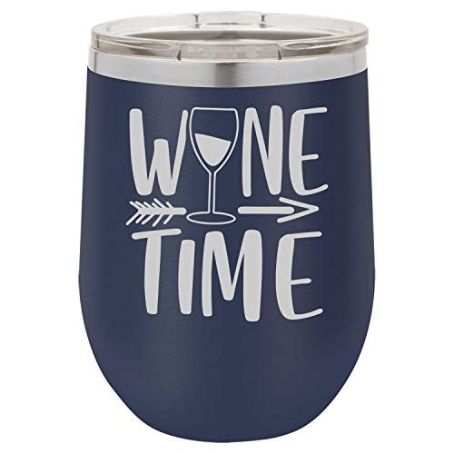 Wine Time Laser Engraved Funny Wine Tumbler Insulated Unbreakable Stemless Cup With Lid Multiple Colors