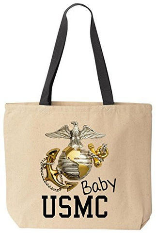 USMC Baby Reusabe Tote Bag Black Handle by BeeGeeTees®