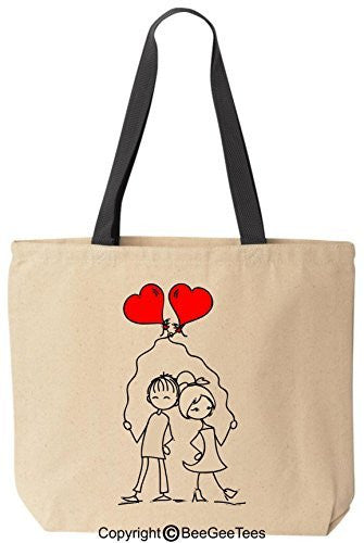 Entangled Hearts In Love Tote Valentines Day Gift Reusable Canvas Bag by BeeGeeTees®