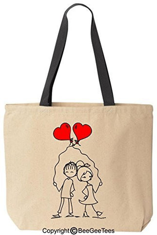 Entangled Hearts In Love Tote Valentines Day Gift Reusable Canvas Bag by BeeGeeTees®