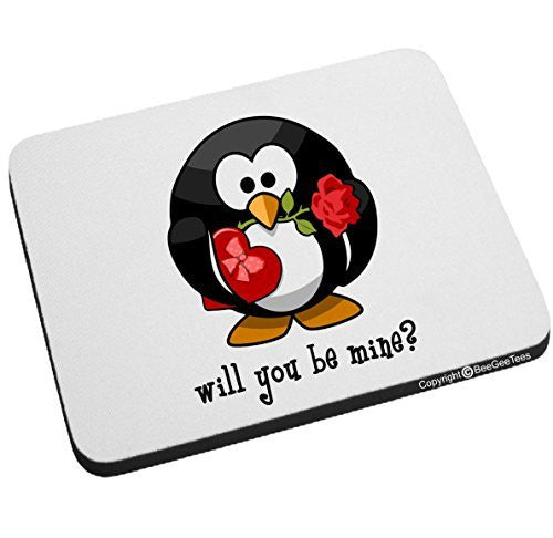 Will You Be Mine Cute Penguin Mouse Pad Valentines Day Gift by BeeGeeTees