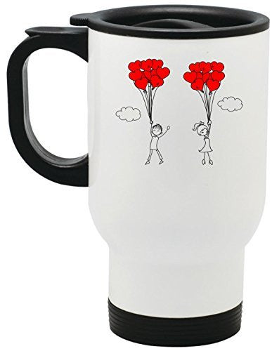 Up Up And Away In Love Stainless Steel Travel Mug Valentines Day Gift by BeeGeeTees® (14 oz)