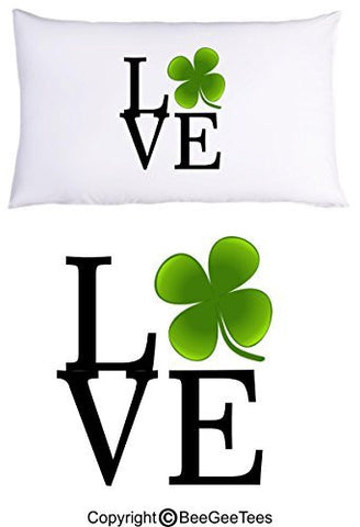 Love Clover St Patrick's Day Leprechaun Pillowcase by BeeGeeTees® (1 Queen Pillowcase)