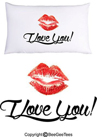 I Love You Lips Pillowcase Valentines Day Birthday Gift by BeeGeeTees® (1 Queen Pillowcase)