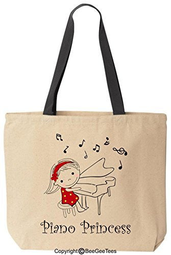 Piano Princess Tote Reusable Canvas Bag by BeeGeeTees®