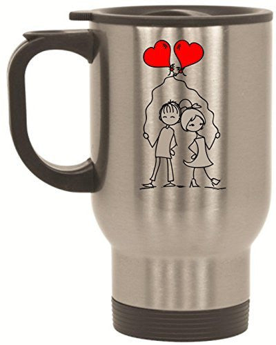 Entangled Hearts In Love Stainless Steel Travel Mug Valentines Day Gift by BeeGeeTees® (14 oz)