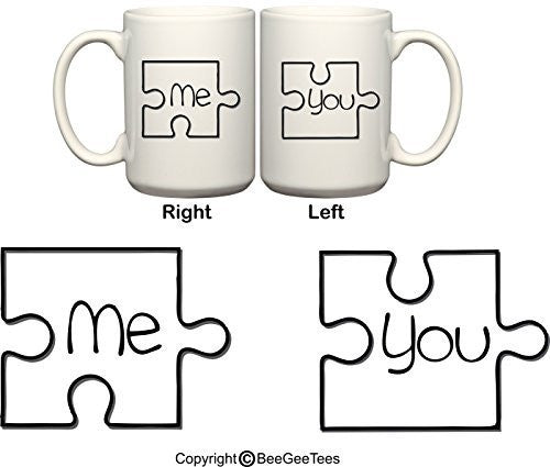 Me and You Puzzle Pieces His & Hers Valentines Day Coffee Mugs by BeeGeeTees®