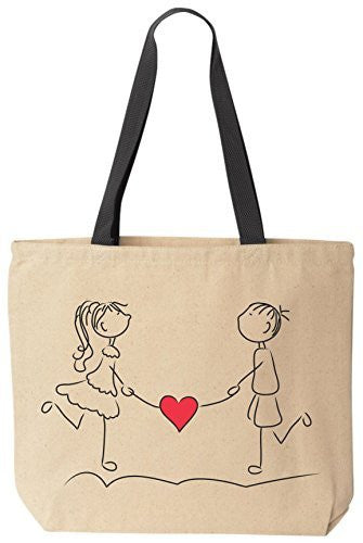 Walking Hearts Tote Valentines Day Gift Reusable Canvas Bag by BeeGeeTees®