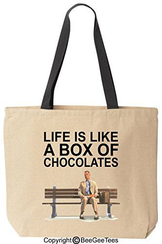 Life is like a box of chocolates! Funny Forrest Gump Canvas Tote by BeeGeeTees