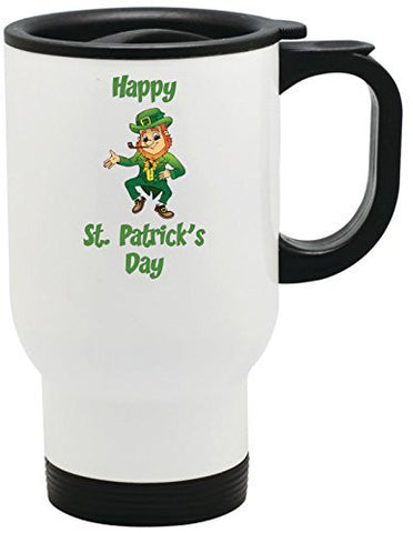 Happy St Patrick's Day Leprechaun Stainless Steel Travel Mug by BeeGeeTees® (14 oz)