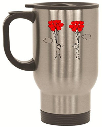 Up Up And Away In Love Stainless Steel Travel Mug Valentines Day Gift by BeeGeeTees® (14 oz)