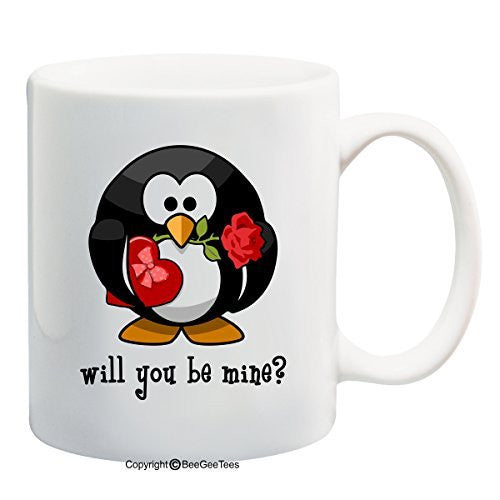 Will You Be Mine Cute Penguin Valentines Day Gift Coffee Mug by BeeGeeTees®