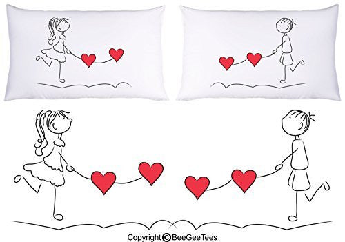 Walking Hearts Couple Pillowcases Valentines Day Gift or Wedding Gift by BeeGeeTees®