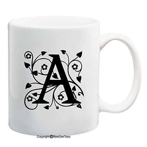 Monogrammed Alphabet Mugs in 11 oz and 15 oz Cups by BeeGeeTees