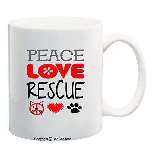 Peace Love Rescue Coffee or Tea Cup 11 oz or 15 oz Cat Rescue Mug by BeeGeeTees®