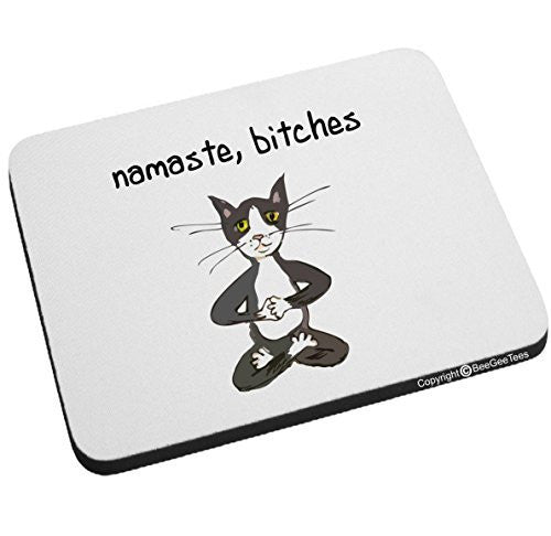 Cat Yoga Namaste Funny Cat Mouse Pad by BeeGeeTees