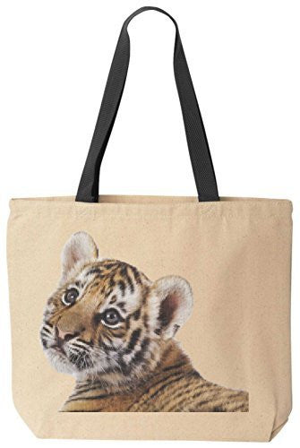 Baby Tiger Kitten - Reusabe Tote Bag Black Handle by BeeGeeTees