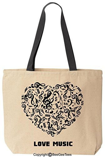 Love Music Tote Reusable Canvas Bag by BeeGeeTees®