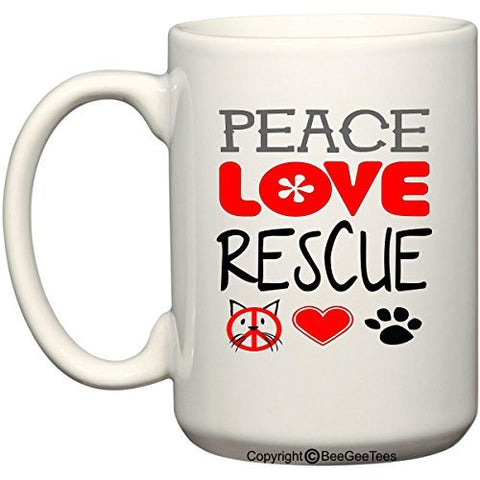 Peace Love Rescue Coffee or Tea Cup 11 oz or 15 oz Cat Rescue Mug by BeeGeeTees®