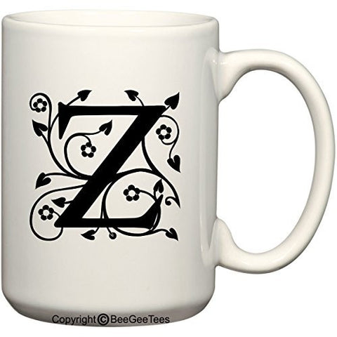 Monogrammed Alphabet Mugs in 11 oz and 15 oz Cups by BeeGeeTees