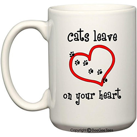 Cats Leave Paw Prints On Your Heart Coffee or Tea Cup 11 oz or 15 oz Cat Rescue Mug by BeeGeeTees®